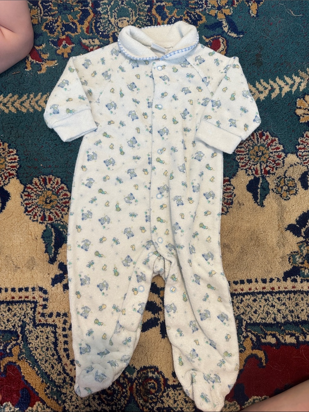 Baby Blue Animal-Print One-Piece Footed Sleeper